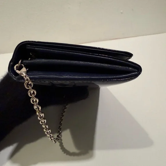 SOLD 🎉 Christian Lady Dior Navy Patent Leather Cannage Rendezvous Wallet Chain - Picture 10 of 13